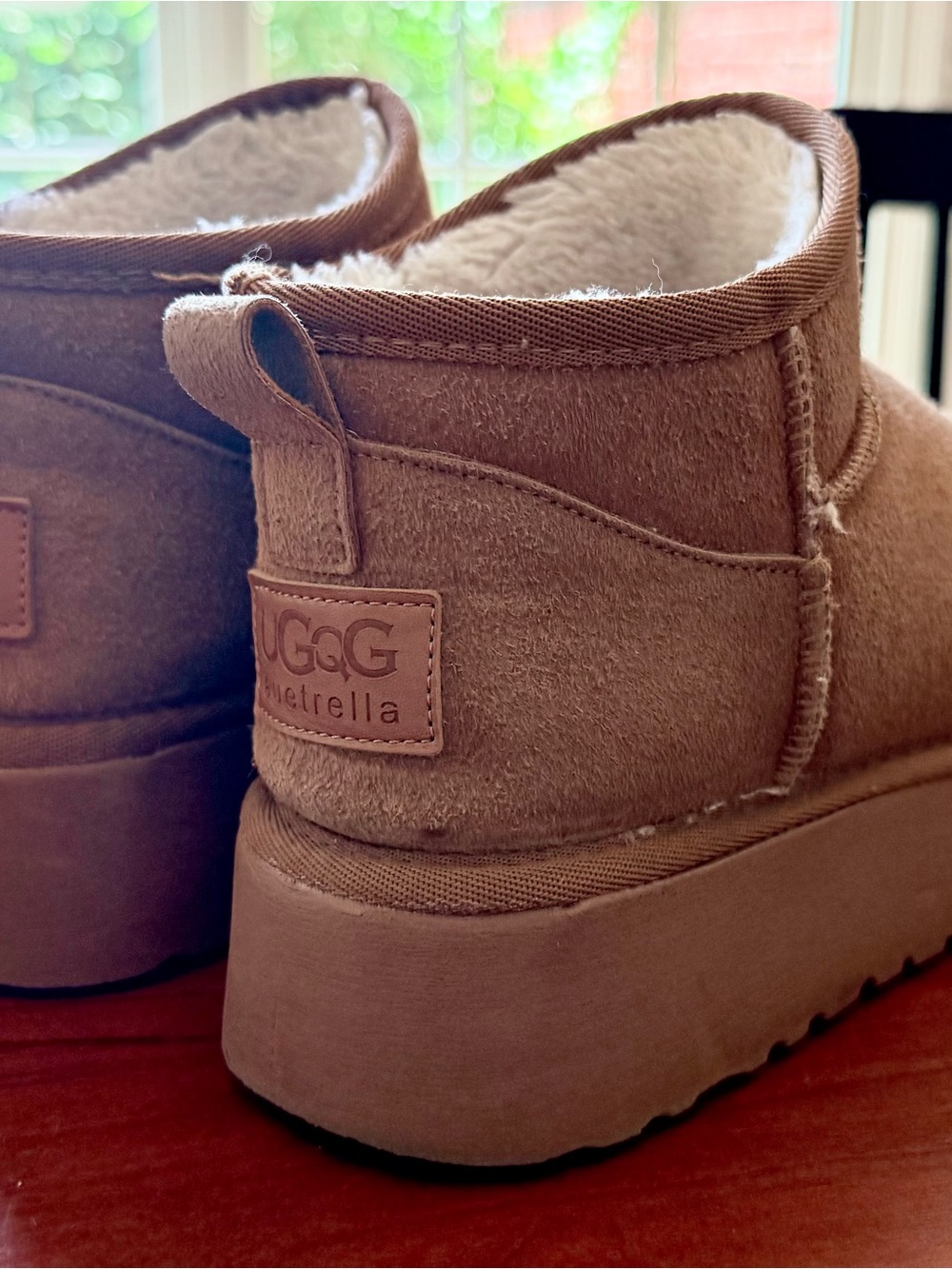 UGG Tan Suede Platform Ankle Booties